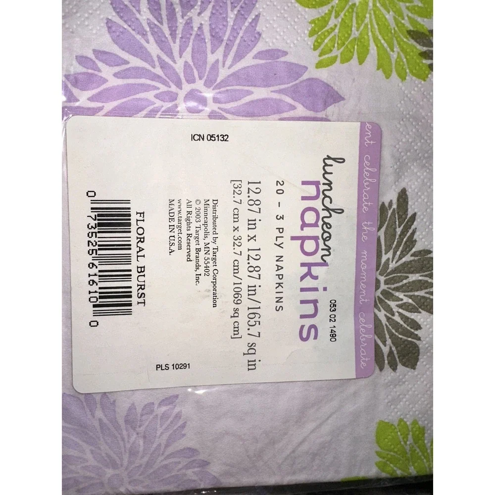 Target Paper Floral Burst (2) Beverage; (2) Lunch Napkins NEW NOS 2003 purple